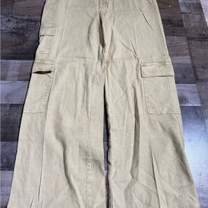 Sundance Willow Cargo Pants‎ Linen Blend Wide Leg Tan Size 12